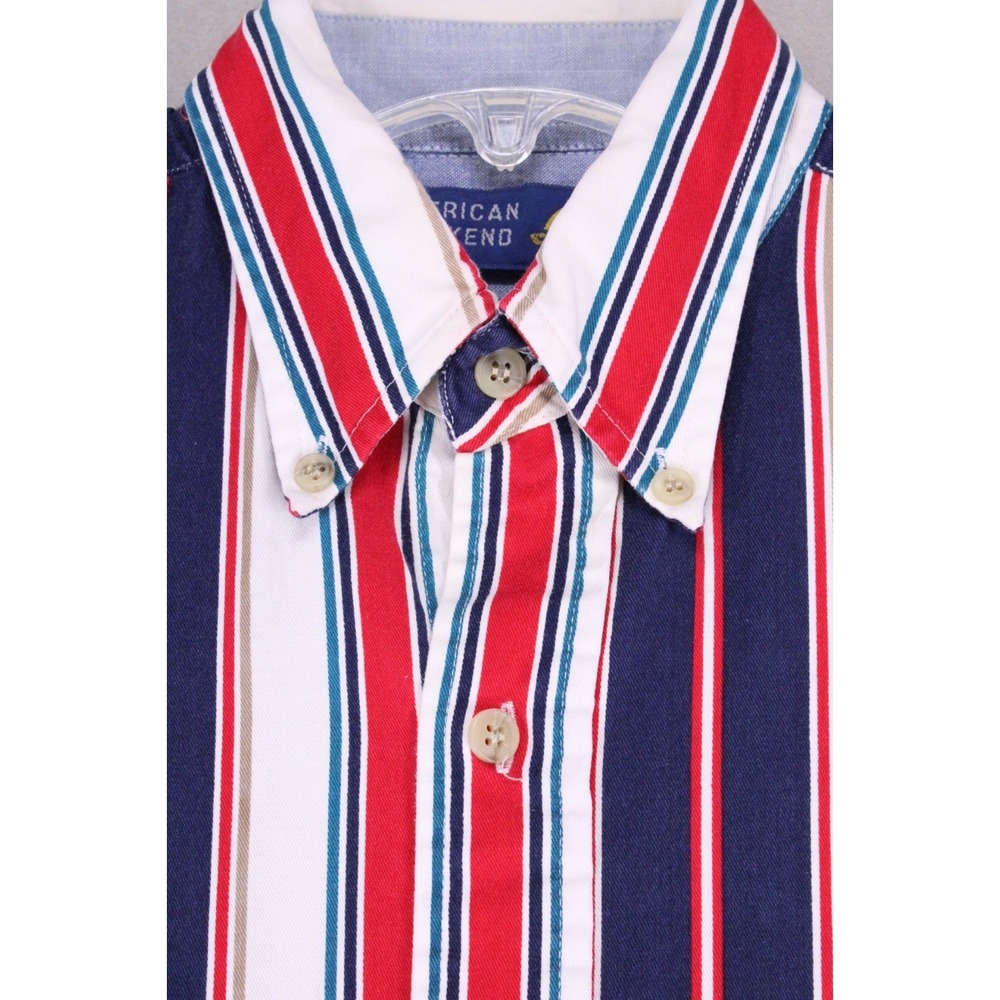 American Weekend Mens Vintage Striped Button Up Short Sleeve Shirt Small